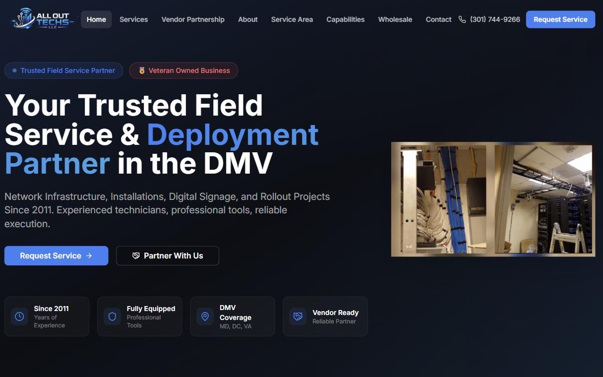All Out Techs website